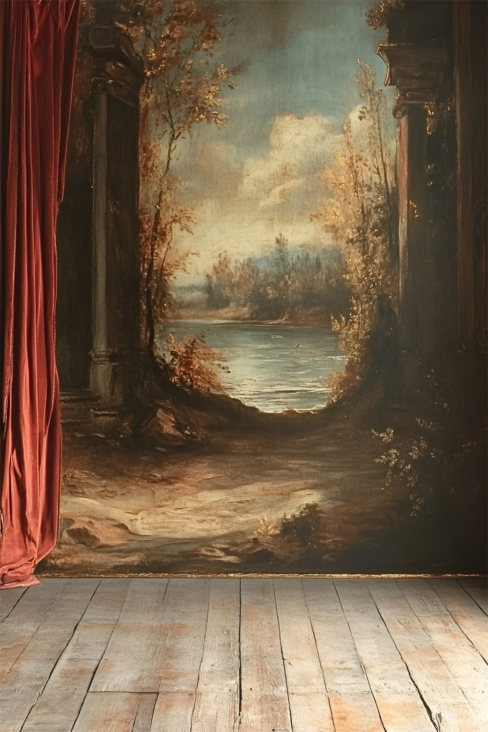 Vintage Wall Backdrop Antique Painted Landscape Framed Backdrop CSH2-251