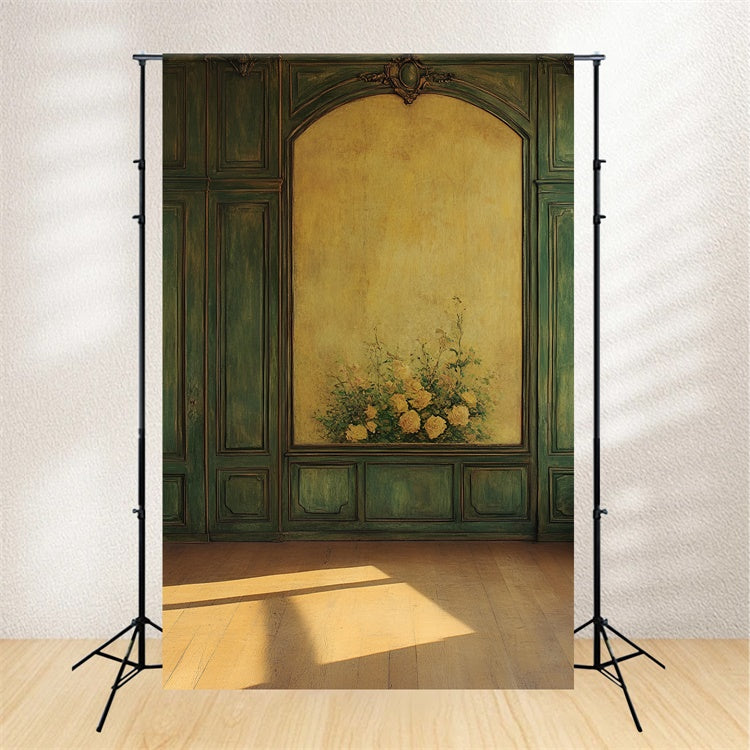 Vintage Green Wall Backdrop Yellow Blossom Green Backdrop CSH2-252
