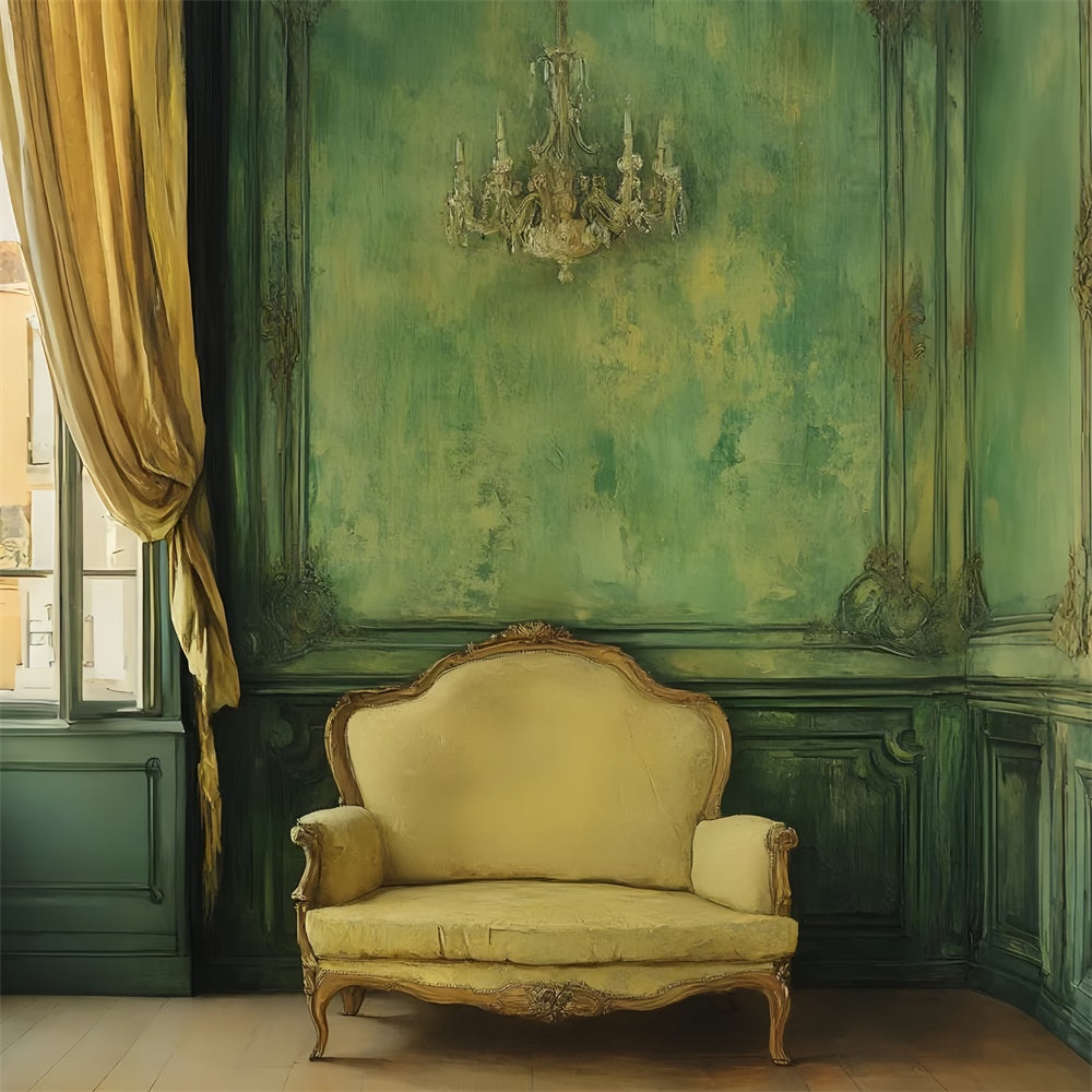 Vintage Green Wall Backdrop Green Room Sofa Backdrop CSH2-253