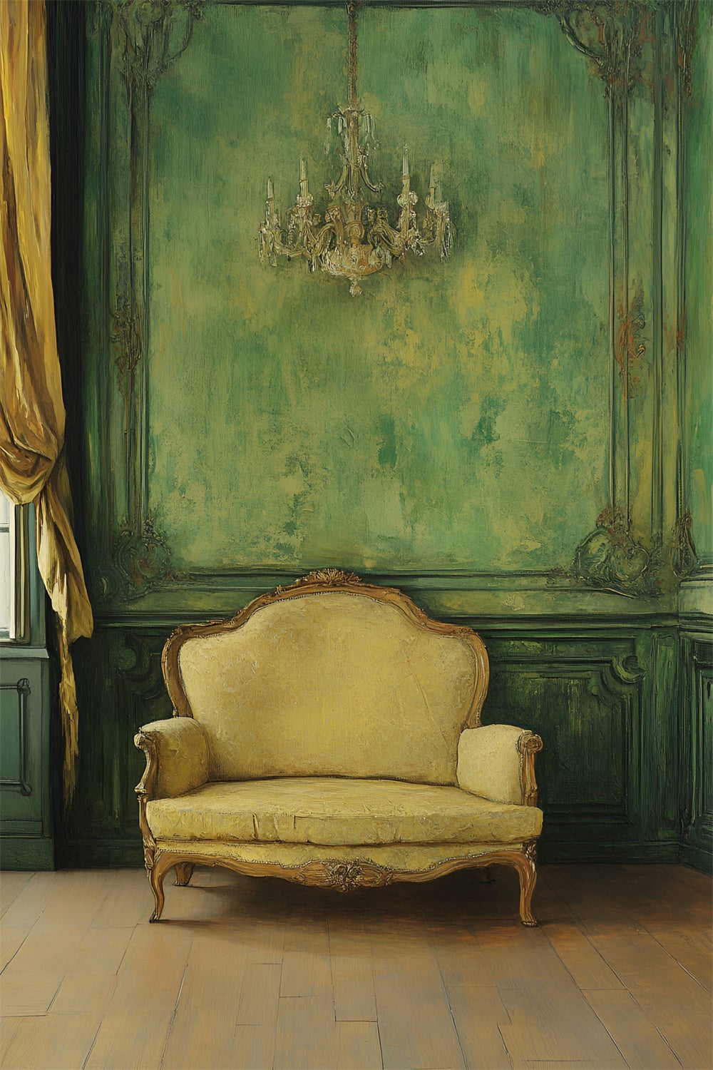 Vintage Green Wall Backdrop Green Room Sofa Backdrop CSH2-253