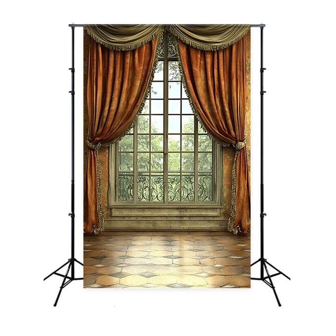 Vintage Wall Backdrop Warm Orange Curtains Window Backdrop CSH2-254