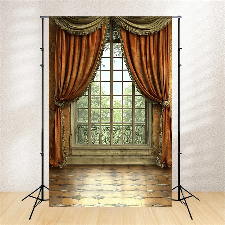Vintage Wall Backdrop Warm Orange Curtains Window Backdrop CSH2-254