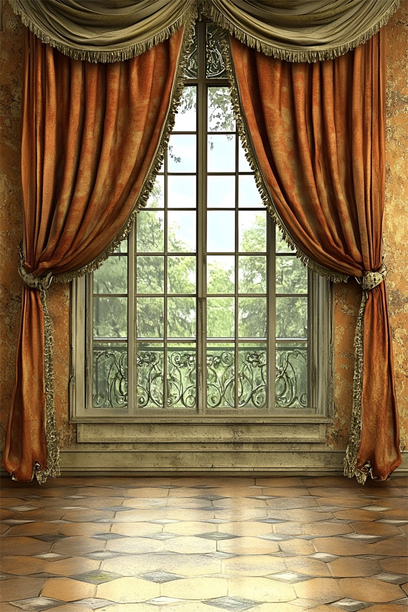 Vintage Wall Backdrop Warm Orange Curtains Window Backdrop CSH2-254