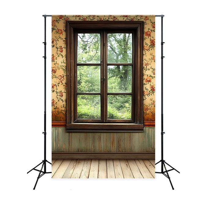 Vintage Wall Backdrop Wooden Window Floral Pattern Backdrop CSH2-255
