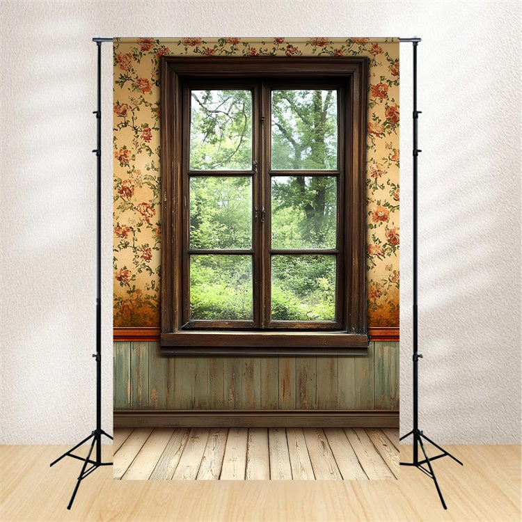 Vintage Wall Backdrop Wooden Window Floral Pattern Backdrop CSH2-255