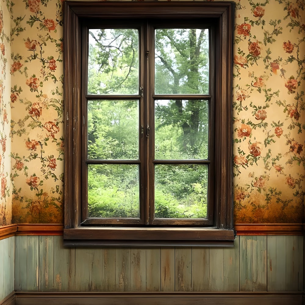 Vintage Wall Backdrop Wooden Window Floral Pattern Backdrop CSH2-255
