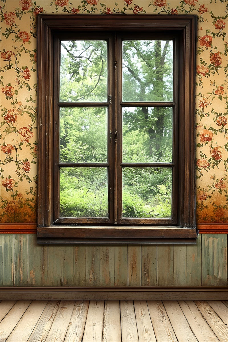 Vintage Wall Backdrop Wooden Window Floral Pattern Backdrop CSH2-255
