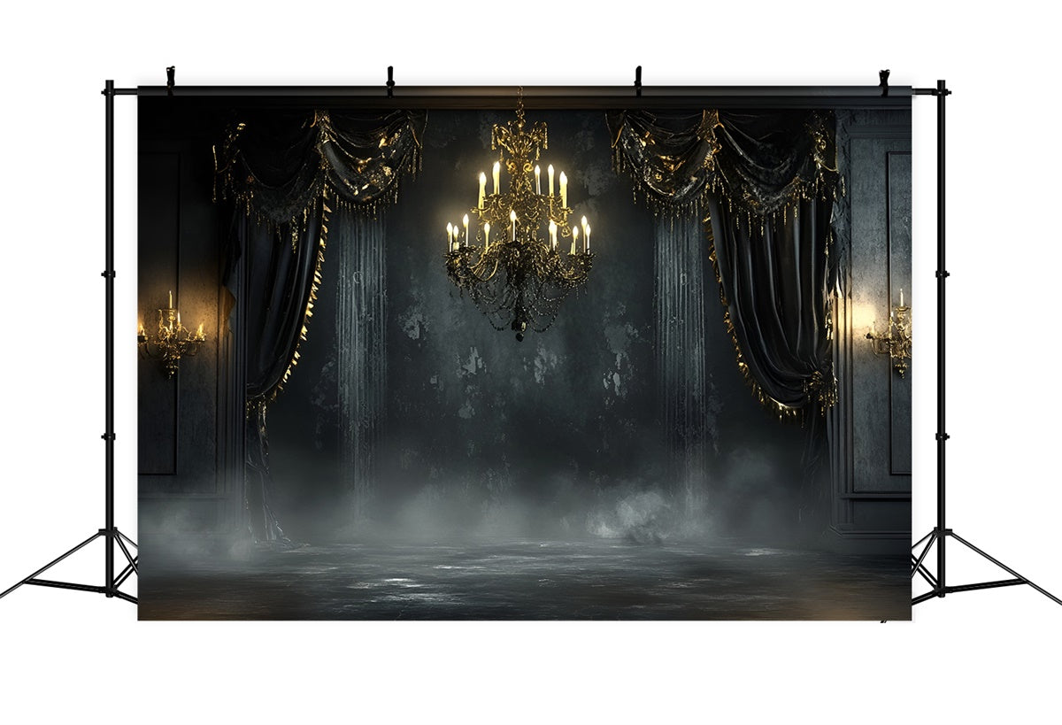 Black Wall Backdrop Gothic Black Chandelier Ballroom Backdrop CSH2-256