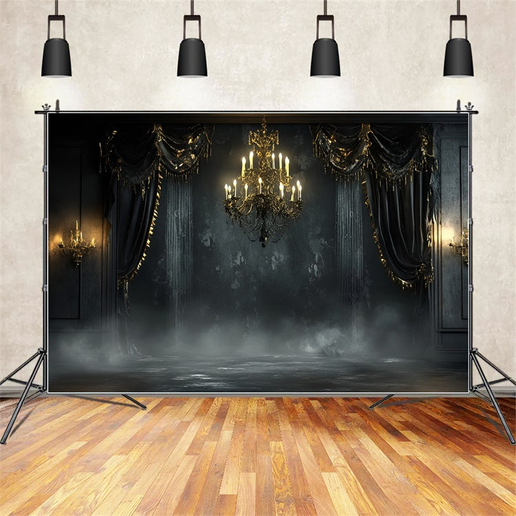 Black Wall Backdrop Gothic Black Chandelier Ballroom Backdrop CSH2-256