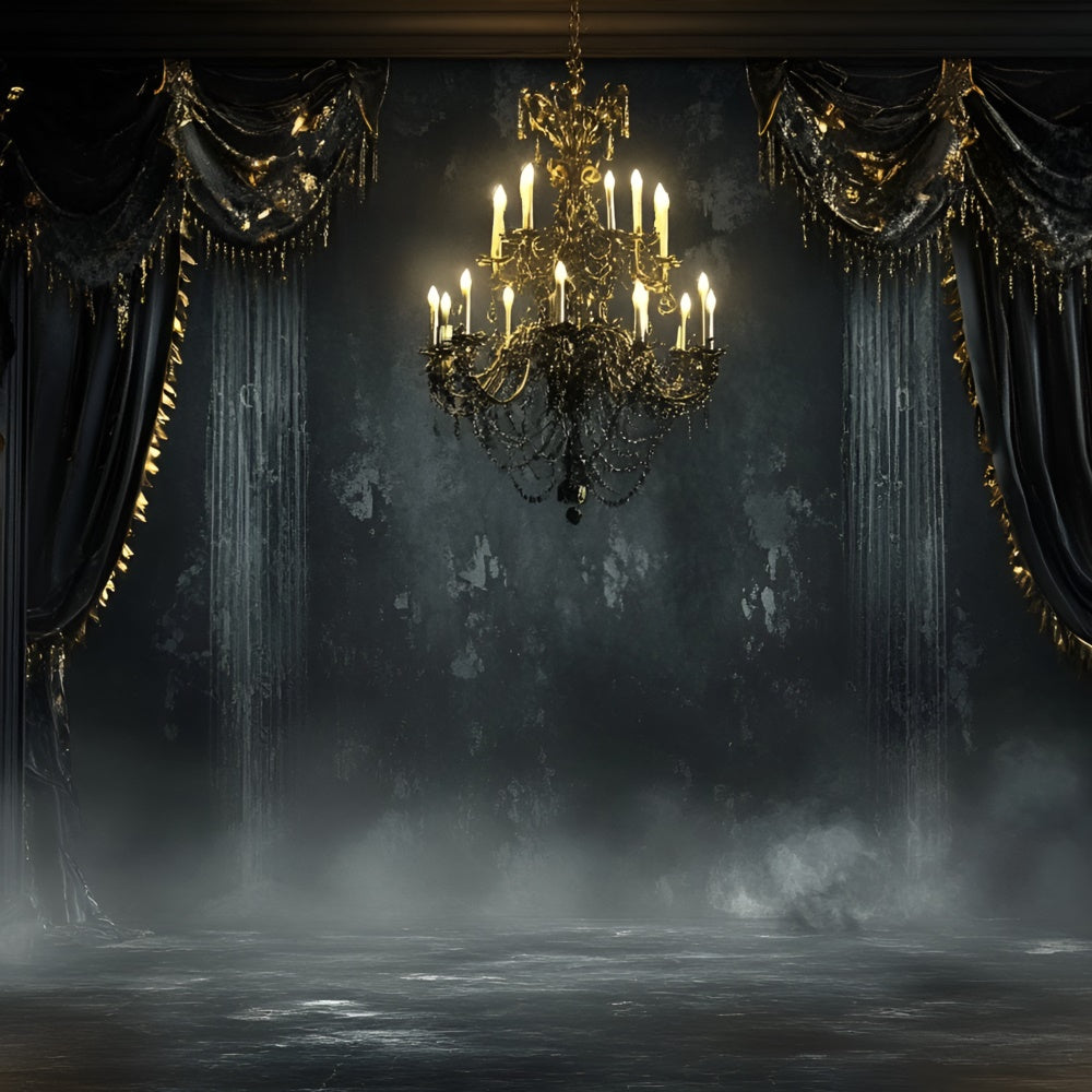 Black Wall Backdrop Gothic Black Chandelier Ballroom Backdrop CSH2-256