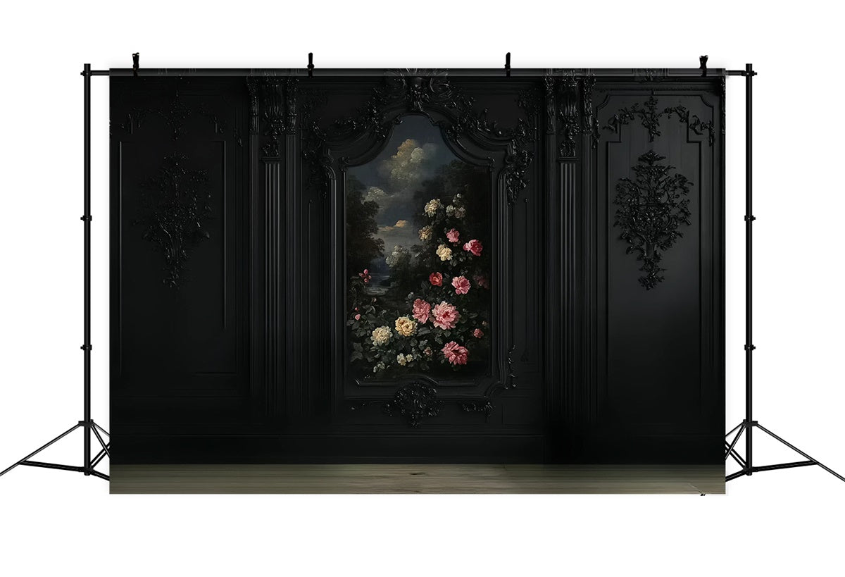 Black Wall Backdrop Floral Rose Wall Black Backdrop CSH2-259