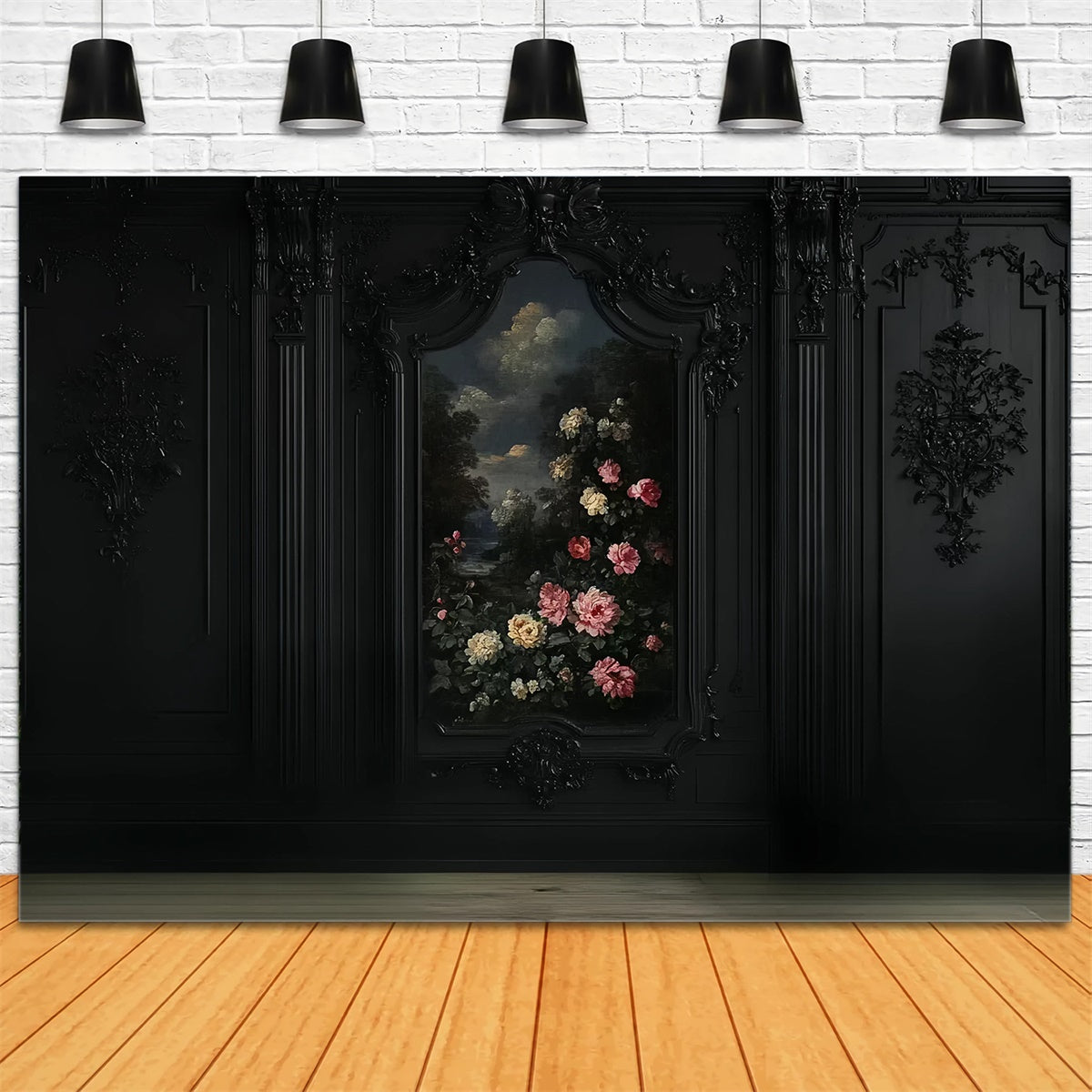Black Wall Backdrop Floral Rose Wall Black Backdrop CSH2-259