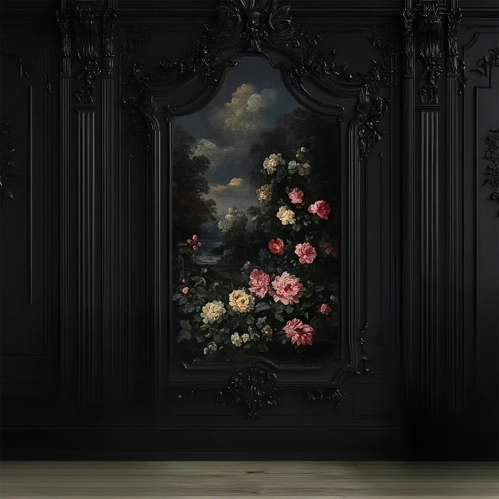 Black Wall Backdrop Floral Rose Wall Black Backdrop CSH2-259