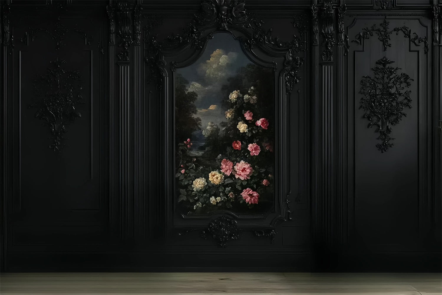 Black Wall Backdrop Floral Rose Wall Black Backdrop CSH2-259