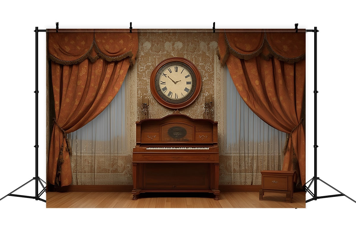Vintage Wall Backdrop Vintage Study Room Piano Backdrop CSH2-267