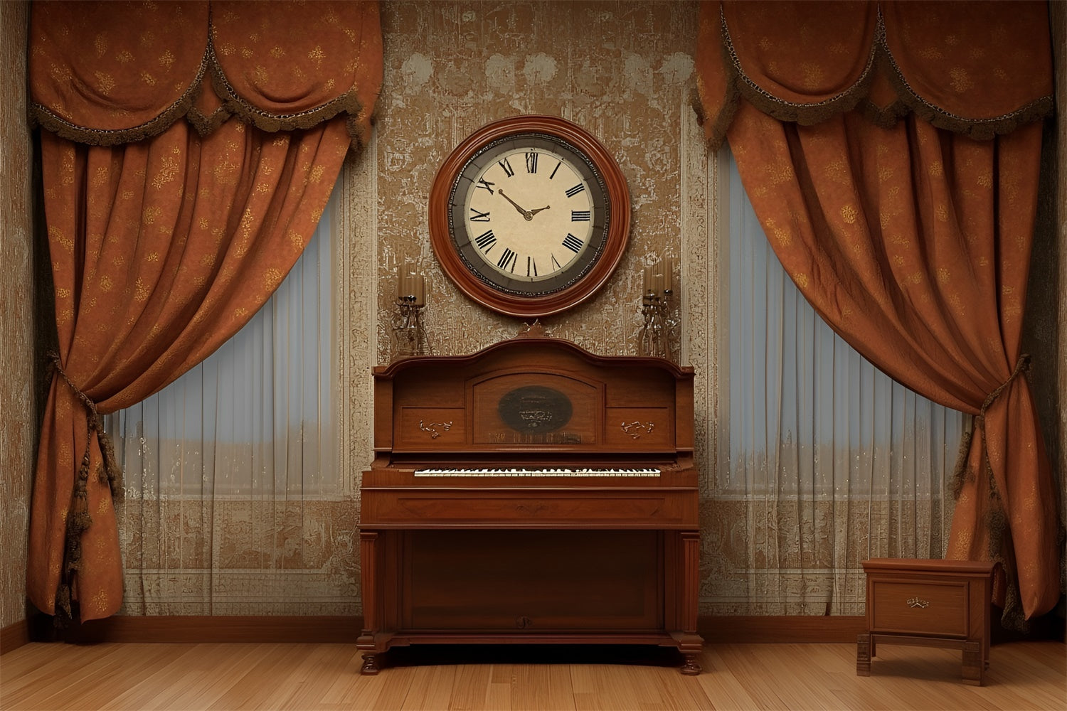 Vintage Wall Backdrop Vintage Study Room Piano Backdrop CSH2-267