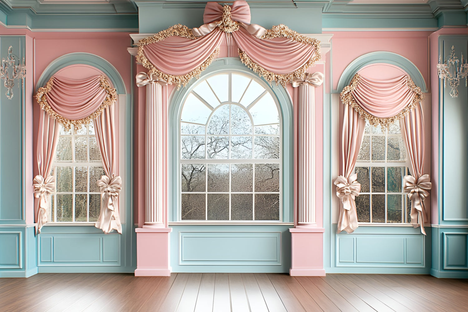 Vintage Wall Backdrop Romantic Pastel Draped Window Backdrop CSH2-272