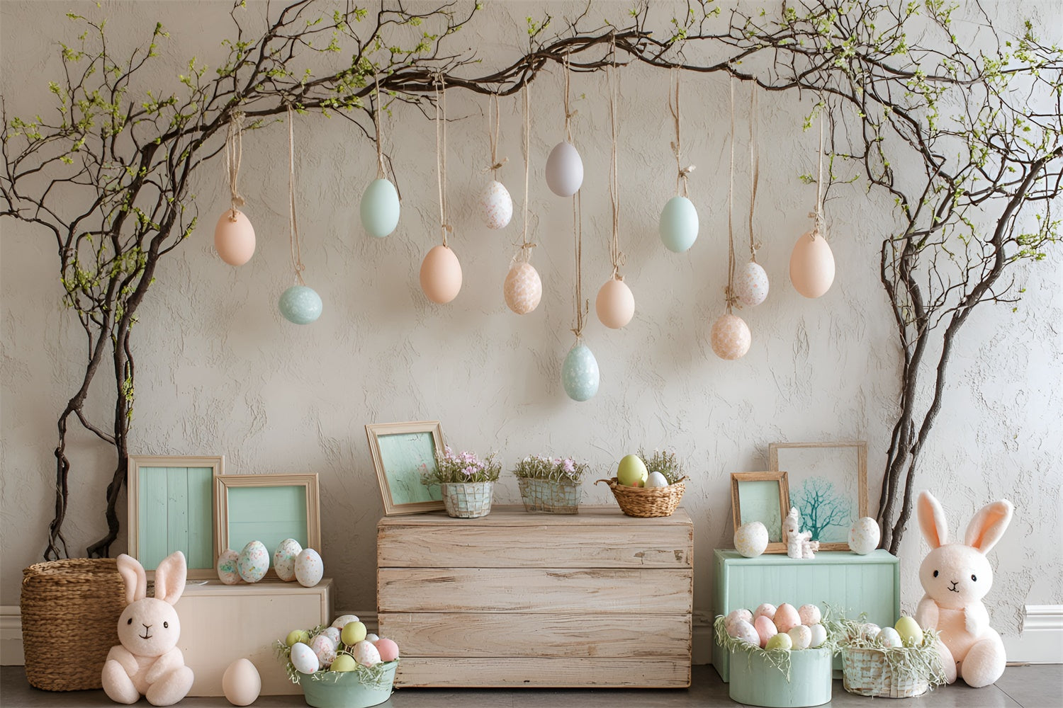 Easter Photography Backdrops Hanging Egg Plush Bunnies Backdrop CSH2-50
