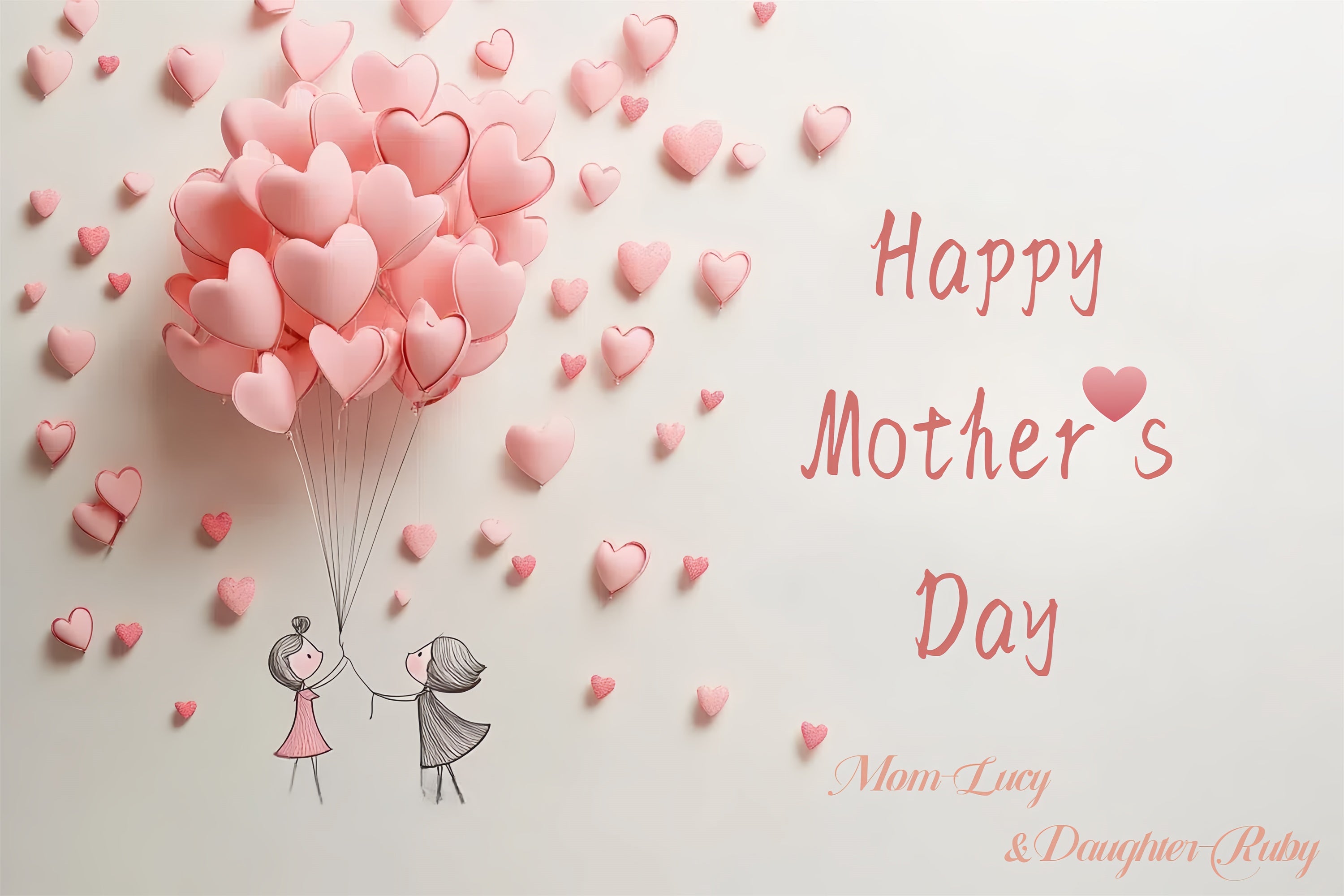 Mothers Day Photo Backdrop Pink Heart Balloons Customized Backdrop CSH3-100