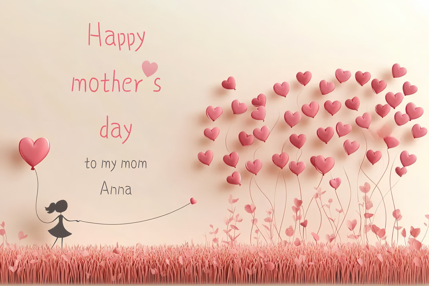 Backdrop For Mothers Day Heart Balloon Meadow Personalized Backdrop CSH3-101