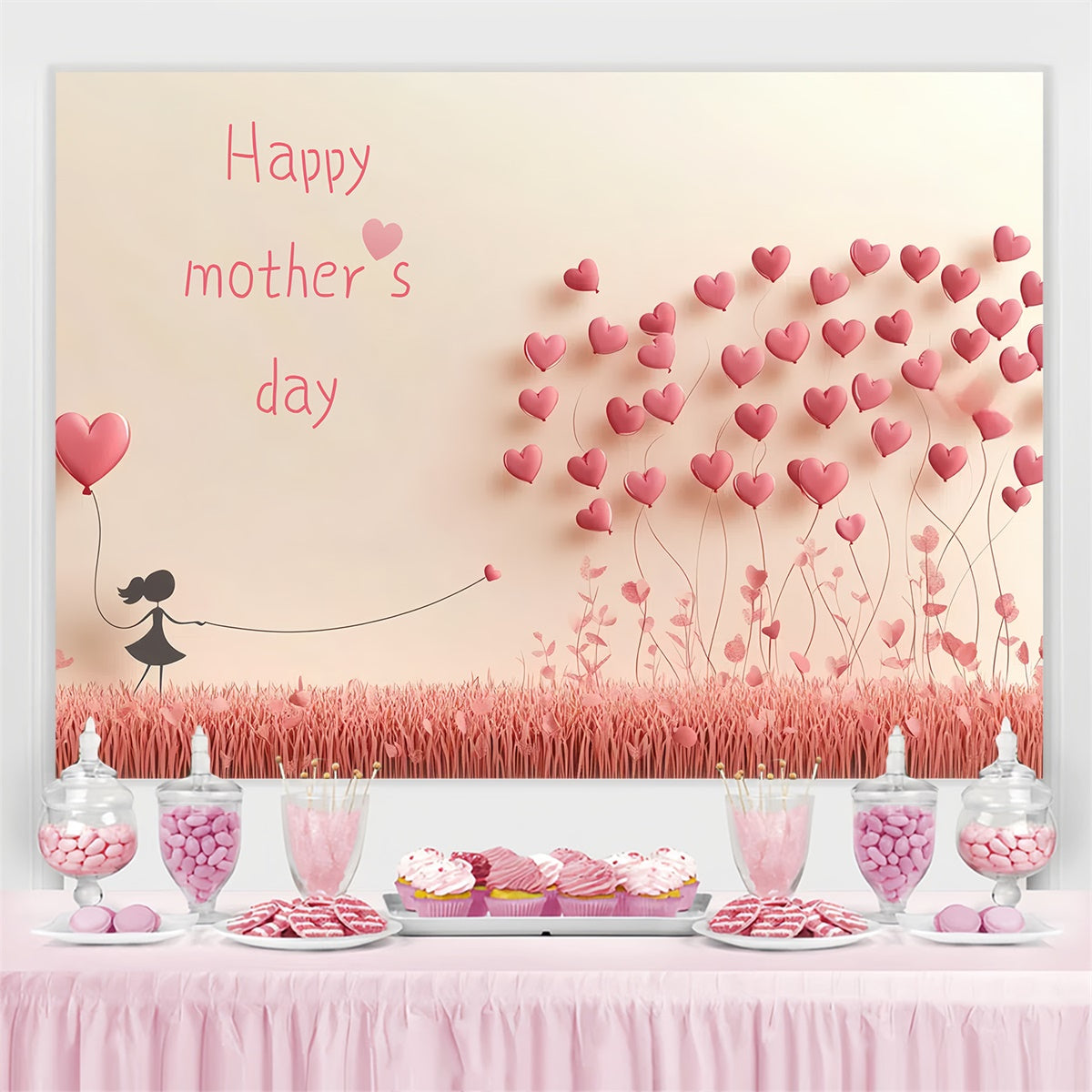 Backdrop For Mothers Day Heart Balloon Meadow Personalized Backdrop CSH3-101