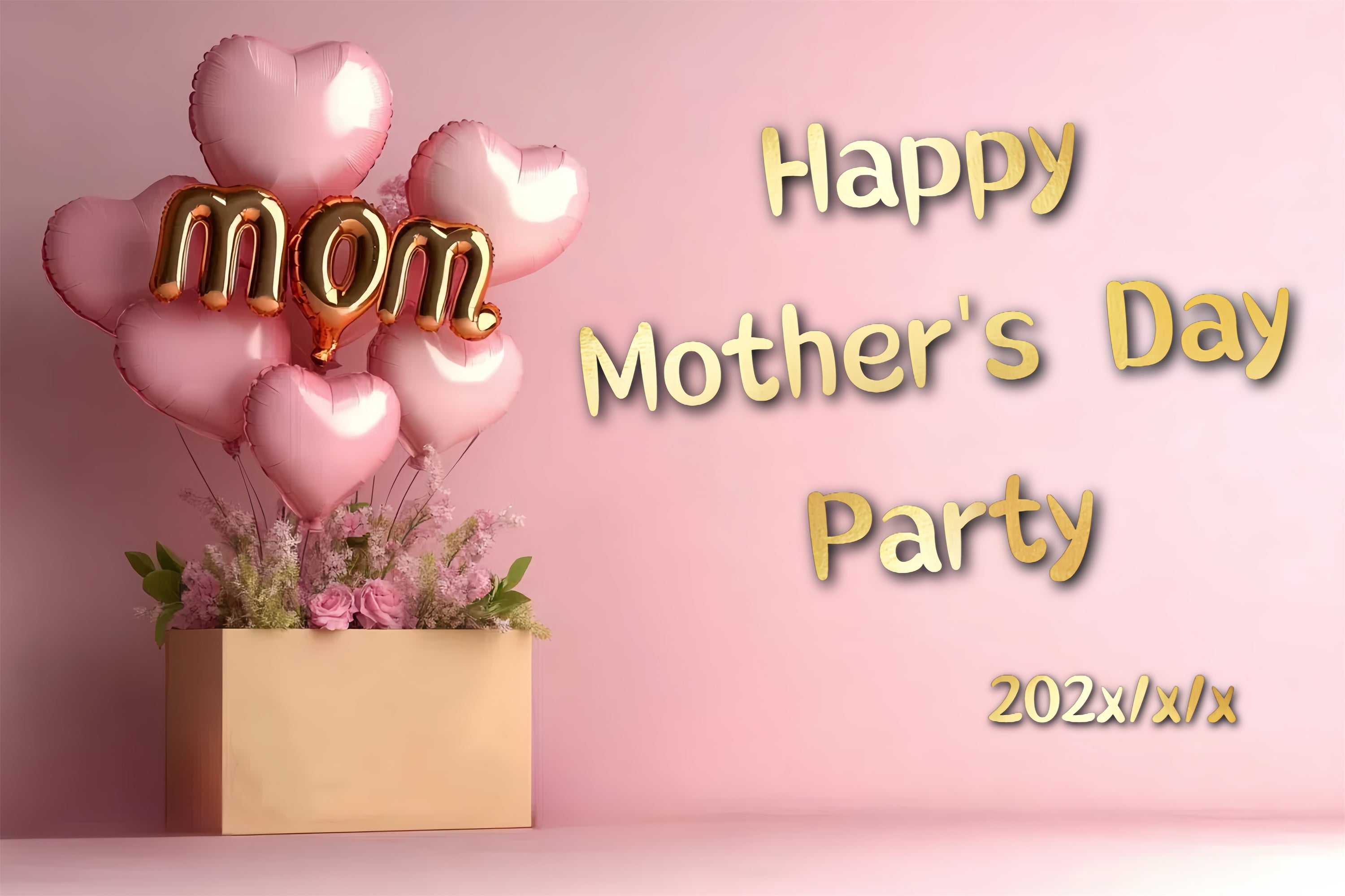 Mother's Day Backdrop Pink Floral Heart Balloon Custom Backdrop CSH3-103