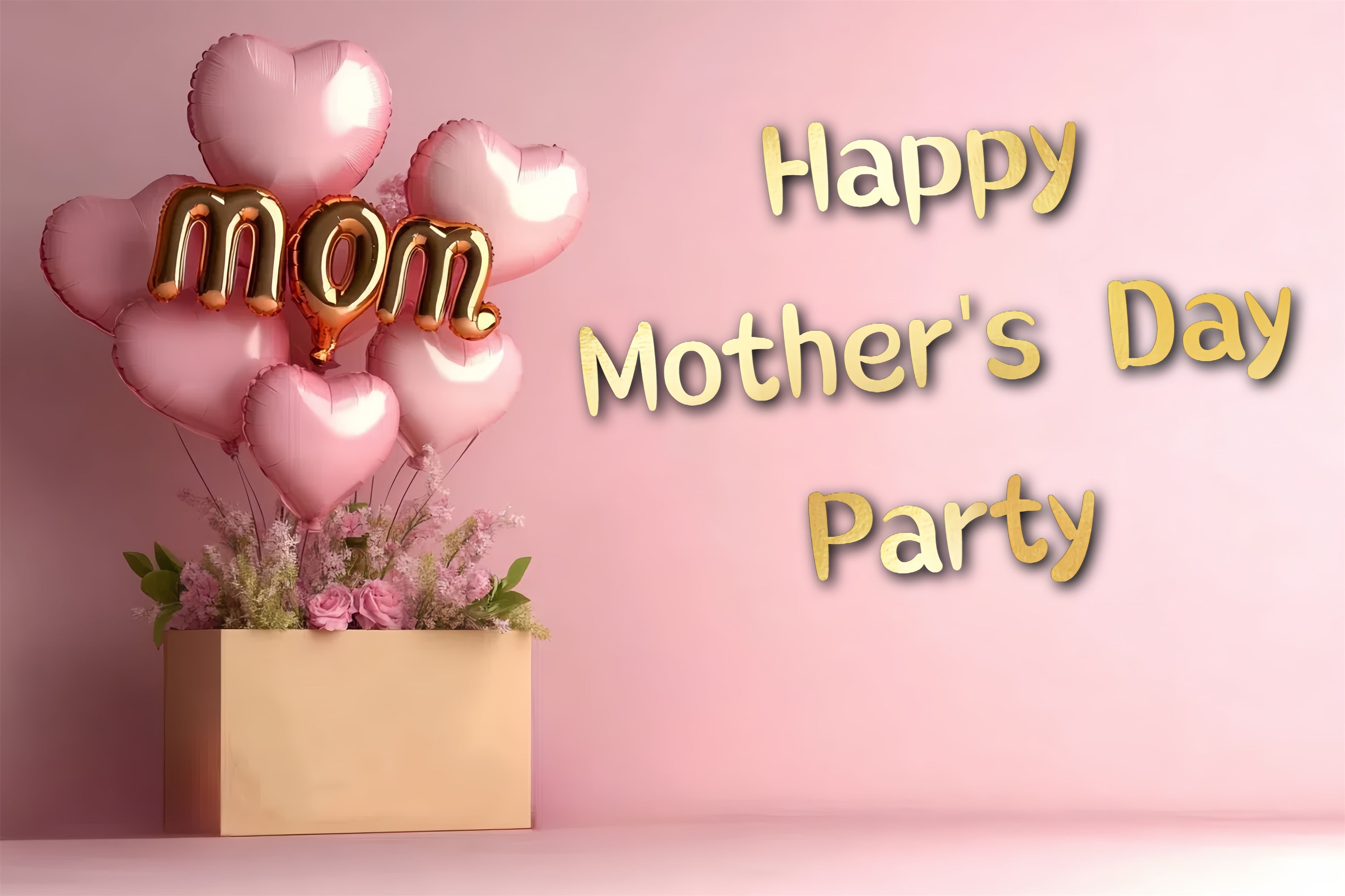 Mother's Day Backdrop Pink Floral Heart Balloon Custom Backdrop CSH3-103