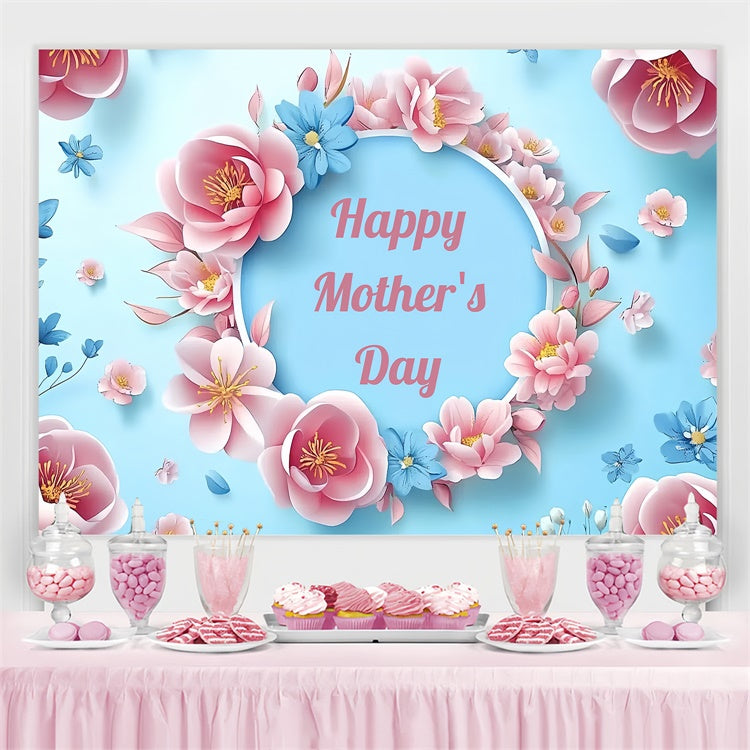 Happy Mother's Day Backdrop Floral Round Frame Customized Backdrop CSH3-104
