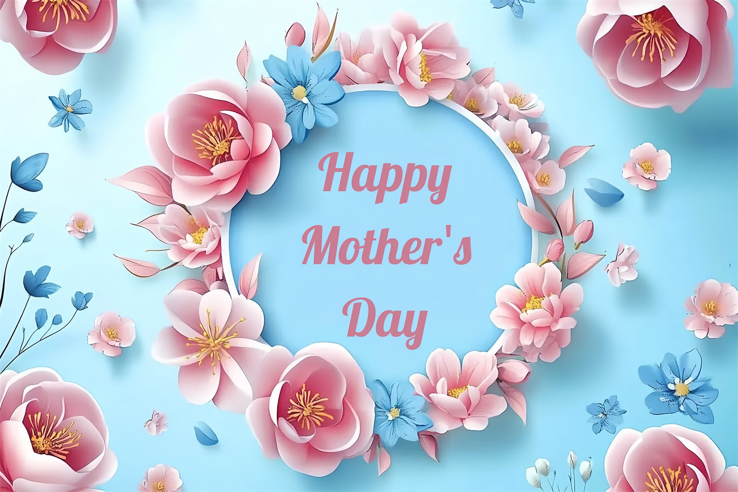 Happy Mother's Day Backdrop Floral Round Frame Customized Backdrop CSH3-104