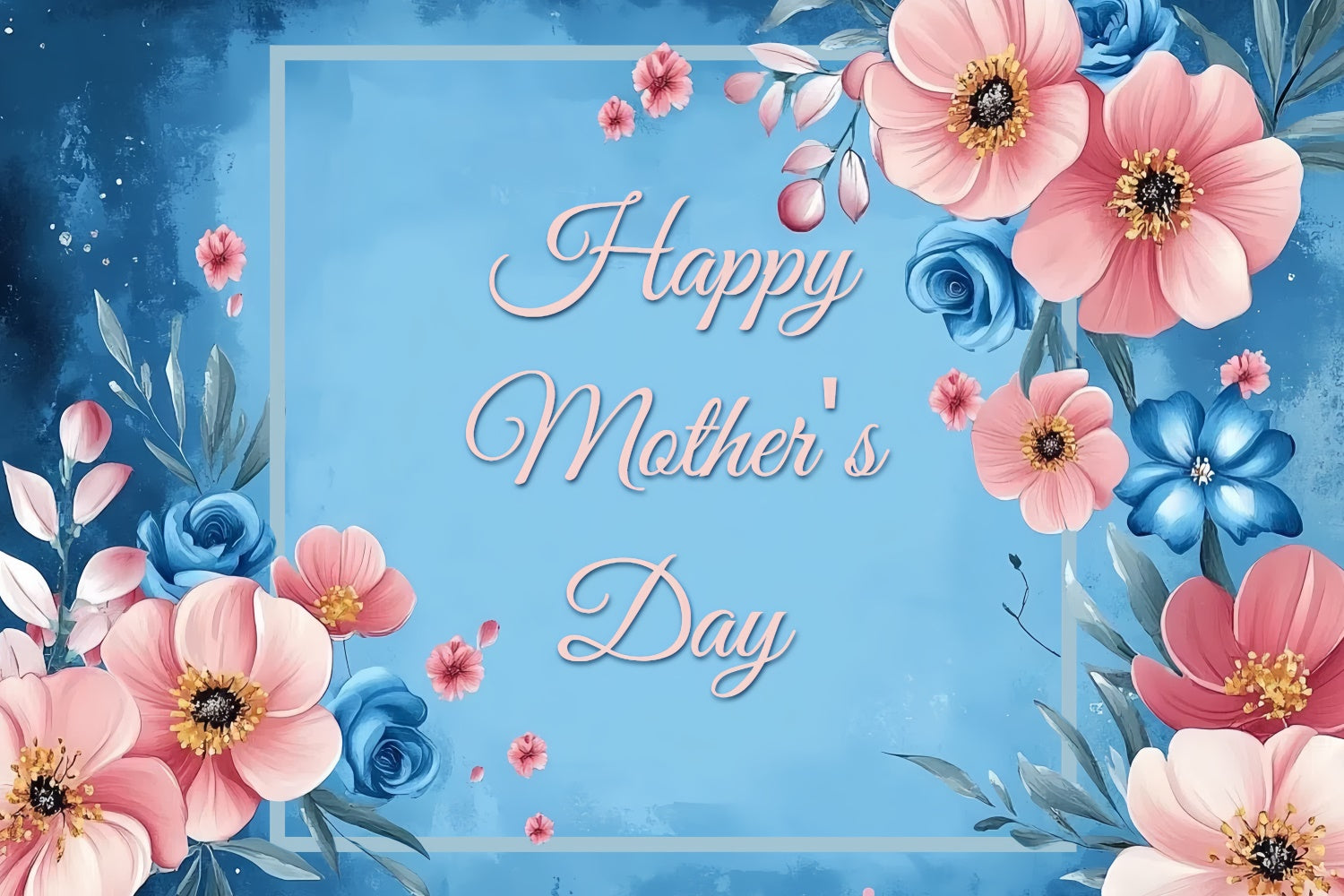 Mother's Day Backdrop Ideas Blue Floral Romance Customized Backdrop CSH3-105