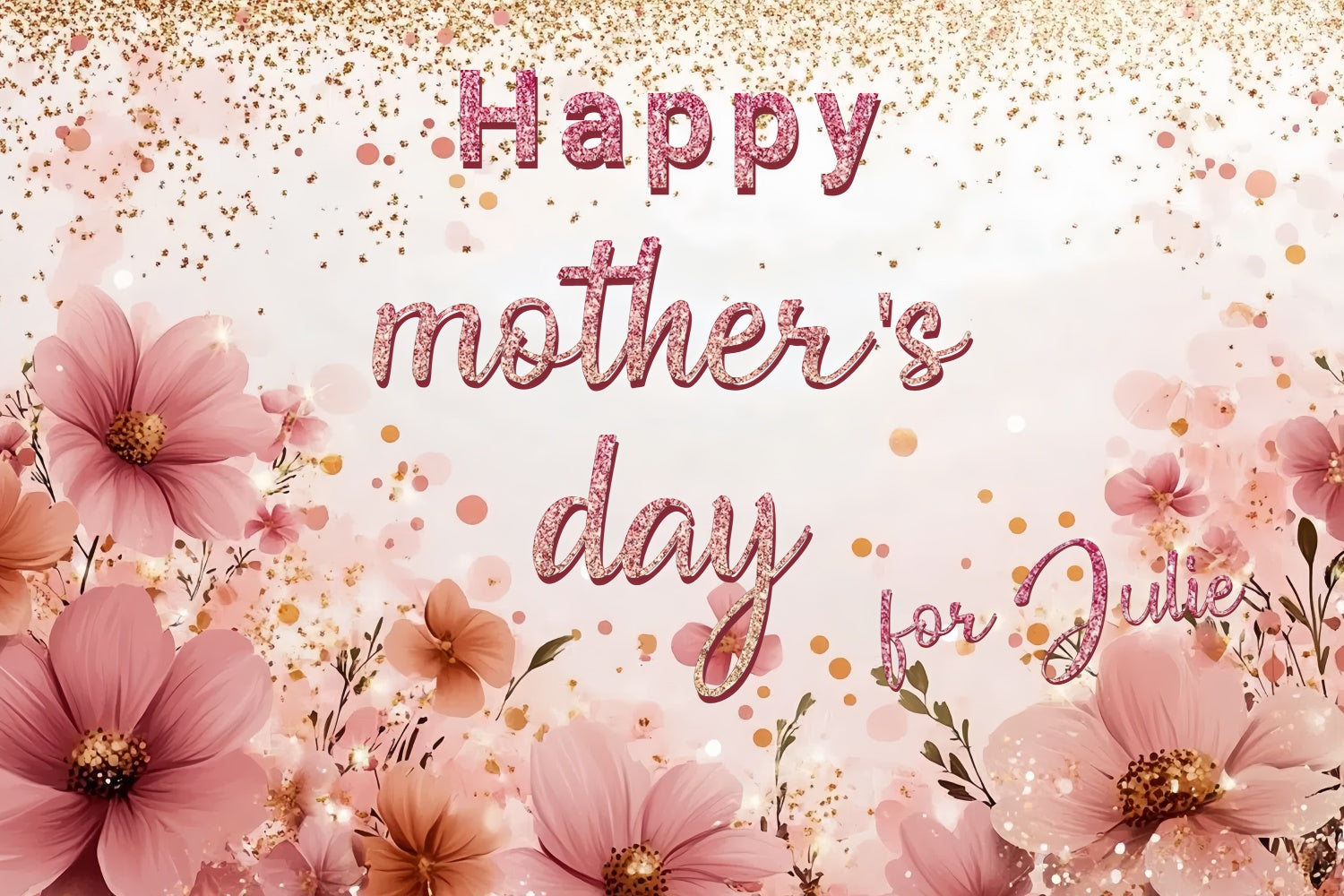 Backdrops For Mother's Day Blush Floral Glitter Custom Backdrop CSH3-109