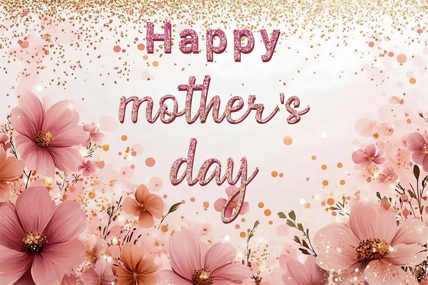 Backdrops For Mother's Day Blush Floral Glitter Custom Backdrop CSH3-109