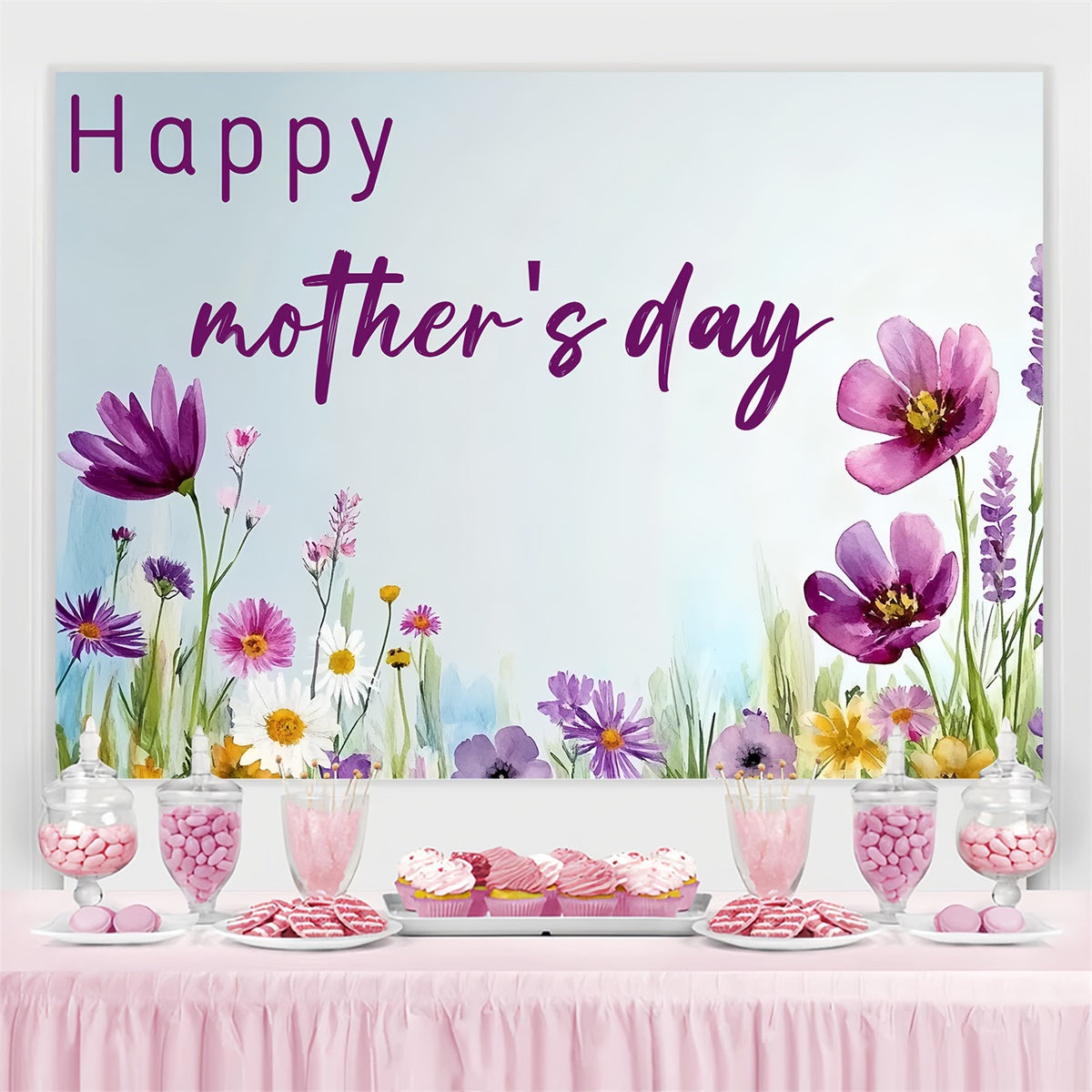 Mothers Day Backdrops Wildflower Meadow Watercolor Custom Backdrop CSH3-110