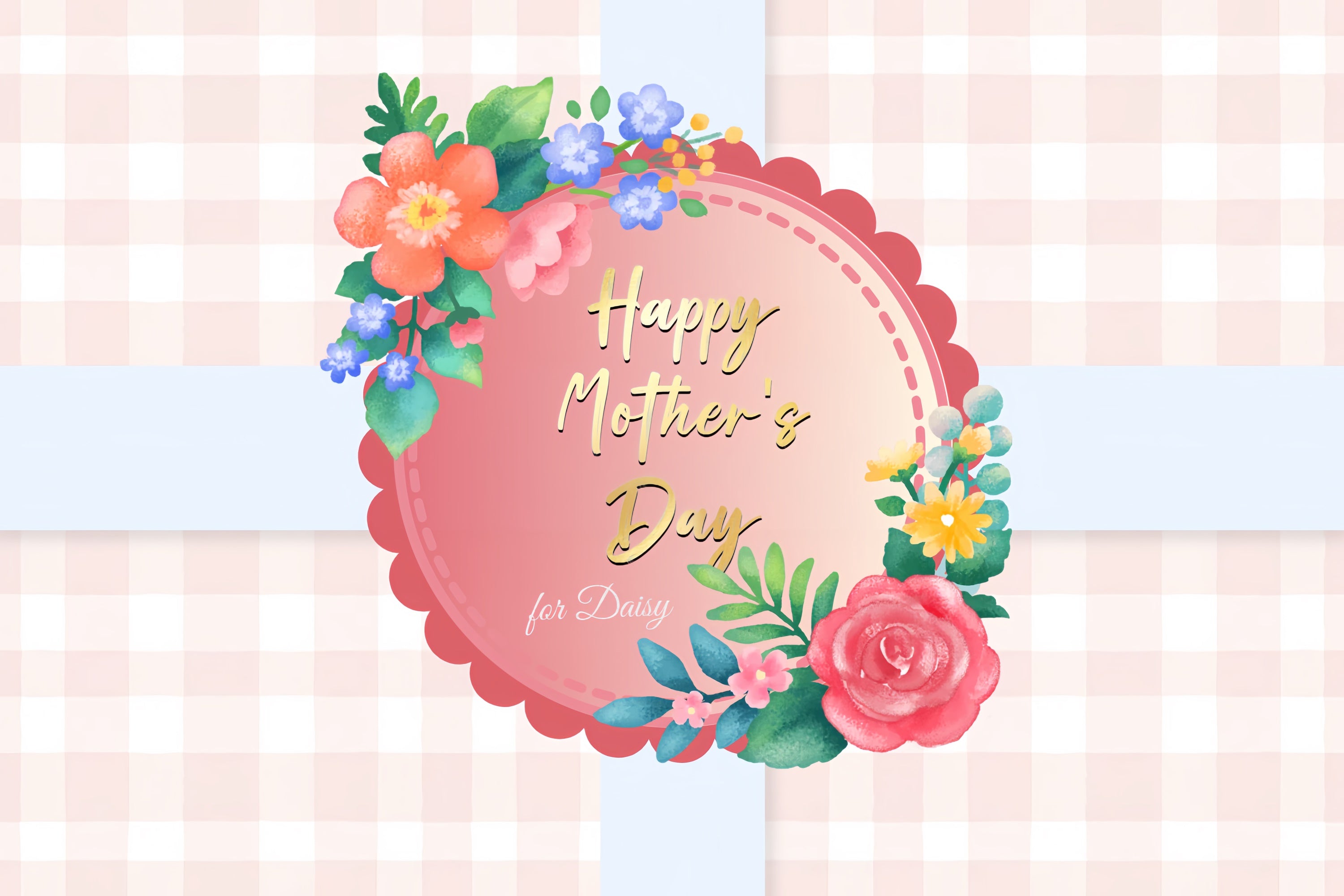 Happy Mother's Day Backdrop Pastel Plaid Floral Custom Backdrop CSH3-112