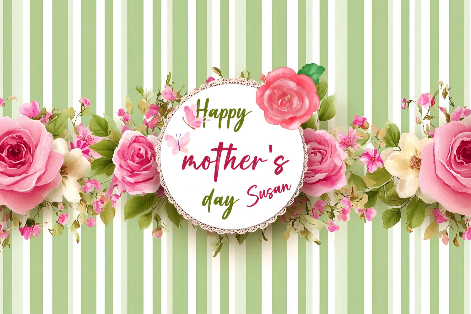 Mothers Day Backdrops Vintage Rose Green Stripes Custom Backdrop CSH3-113