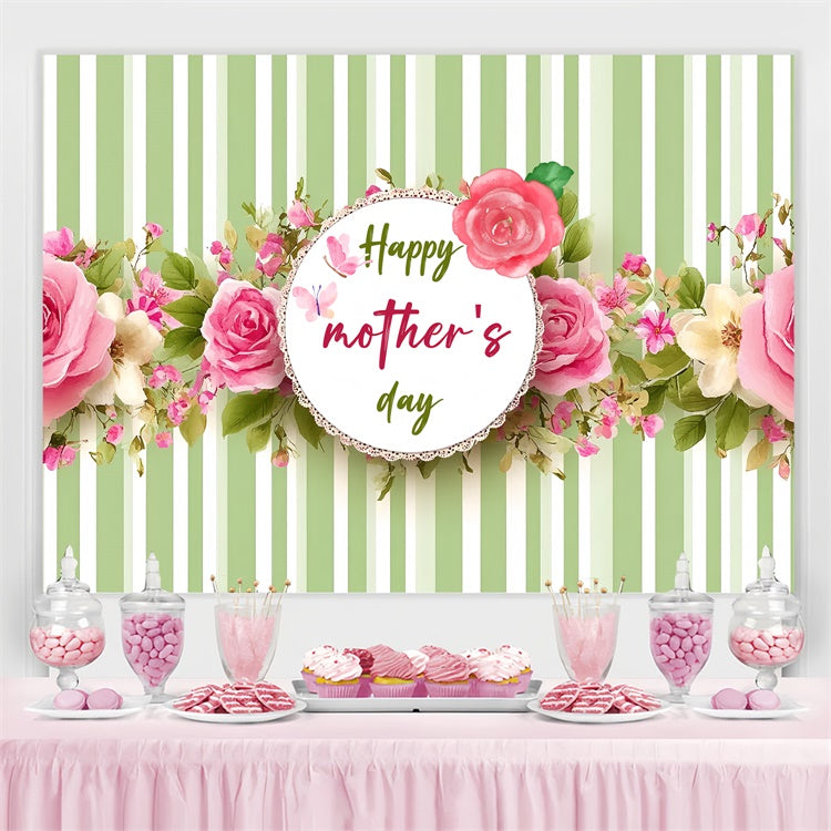 Mothers Day Backdrops Vintage Rose Green Stripes Custom Backdrop CSH3-113