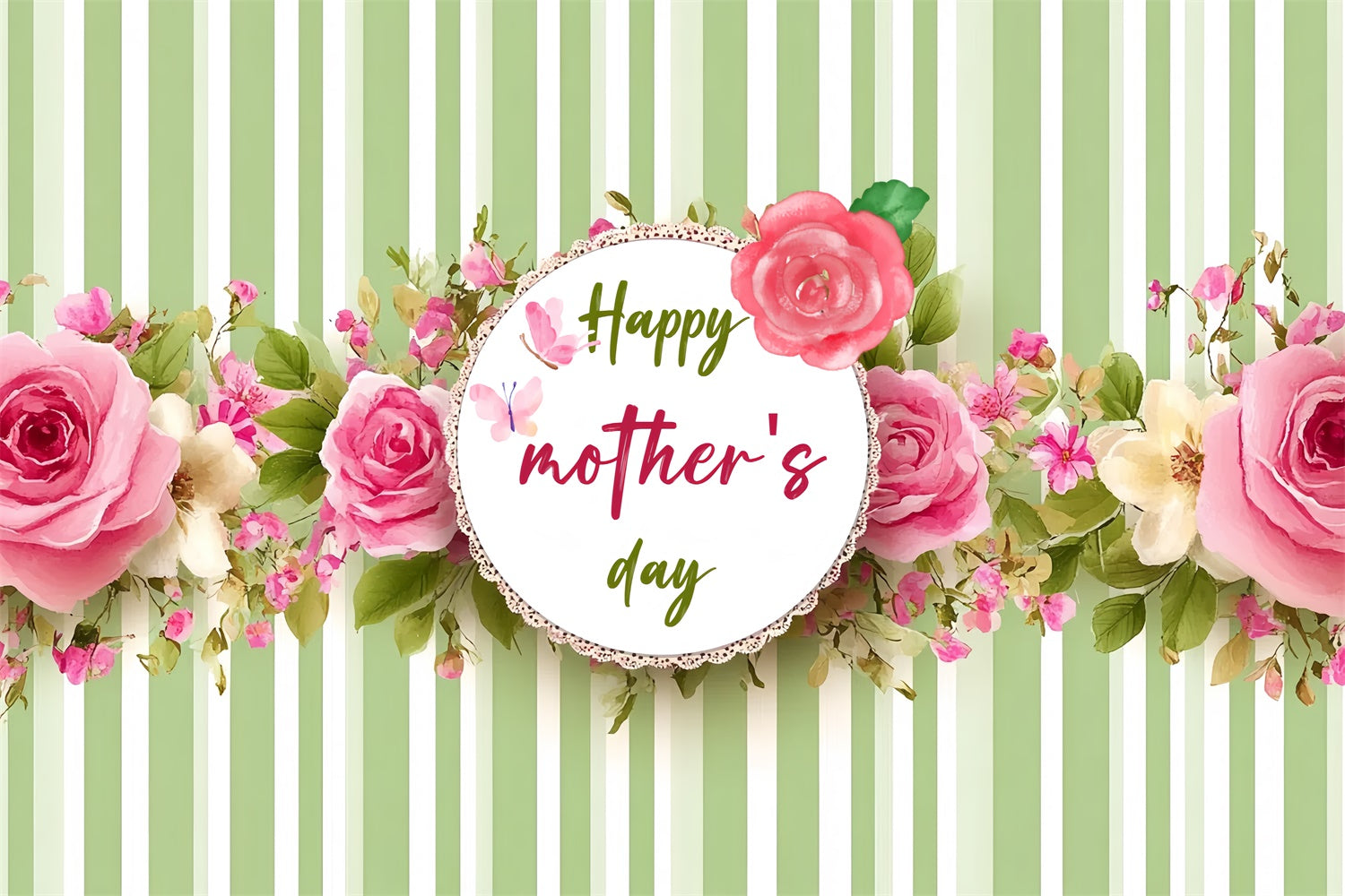 Mothers Day Backdrops Vintage Rose Green Stripes Custom Backdrop CSH3-113