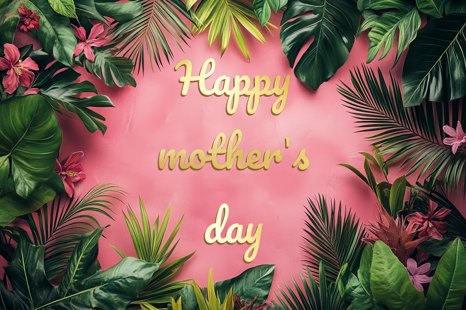 Happy Mother's Day Backdrop Tropical Floral Pink Custom Backdrop CSH3-114