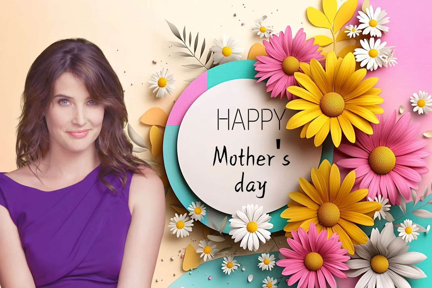 Mothers Day Photo Backdrop Festive Pastel Daisy Custom Backdrop CSH3-119