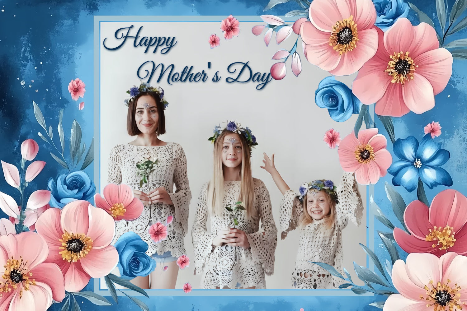 Mothers Day Photo Backdrop Romantic Blue Blossom Custom Backdrop CSH3-123