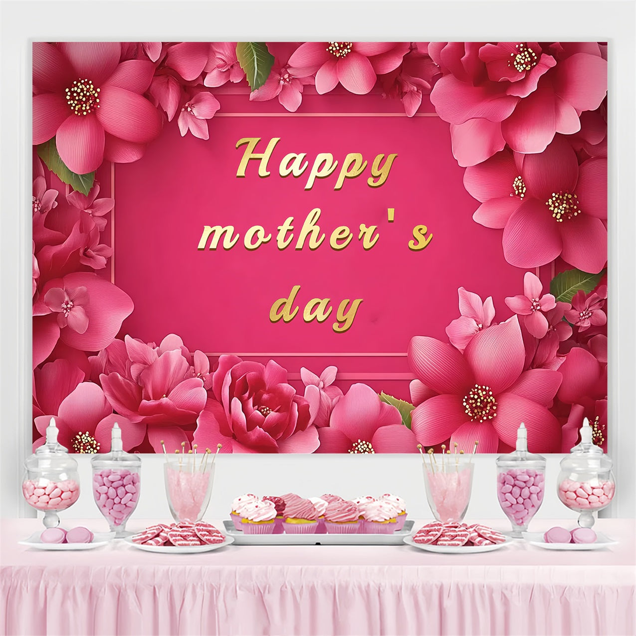 Mothers Day Backdrop Luxurious Pink Floral Personalized Backdrop CSH3-132