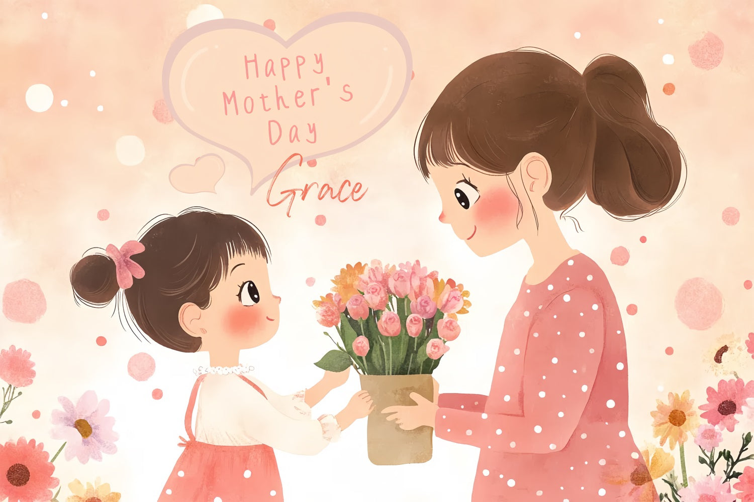 Mother's Day Photo Backdrop Cute Cartoon Love Personalised Backdrop CSH3-133