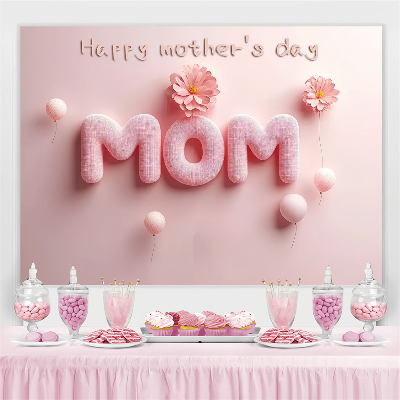 Mother's Day Backdrops Pink Balloon Celebration Custom Backdrop CSH3-134
