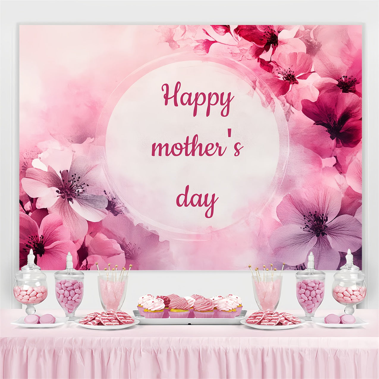 Mothers Day Backdrops Pink Watercolor Floral Personalized Backdrop CSH3-136