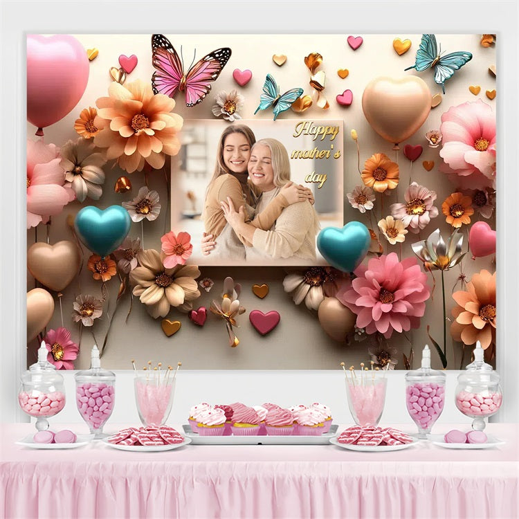Mother's Day Backdrop Butterfly Balloons Floral Custom Backdrop CSH3-139