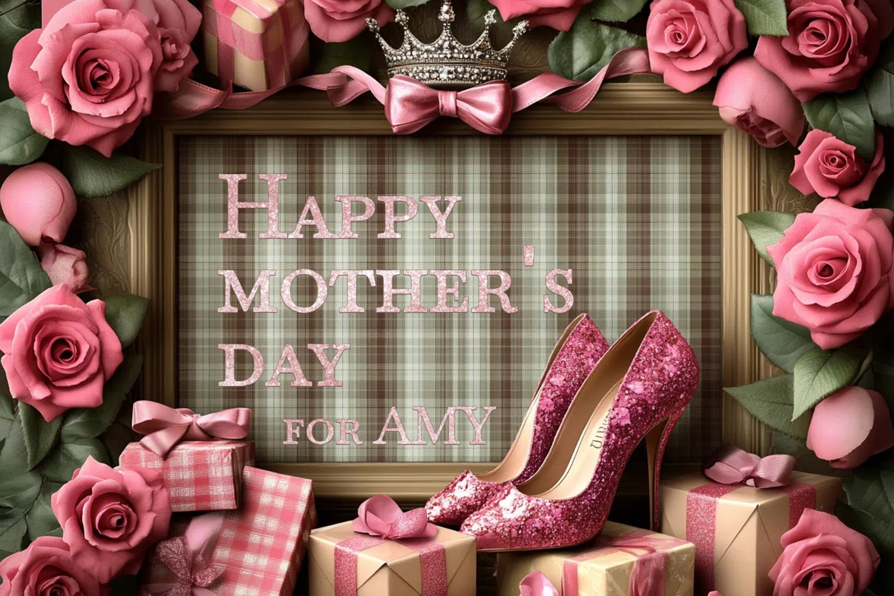 Mother's Day Backdrop Ideas High Heels Roses Custom Backdrop CSH3-148
