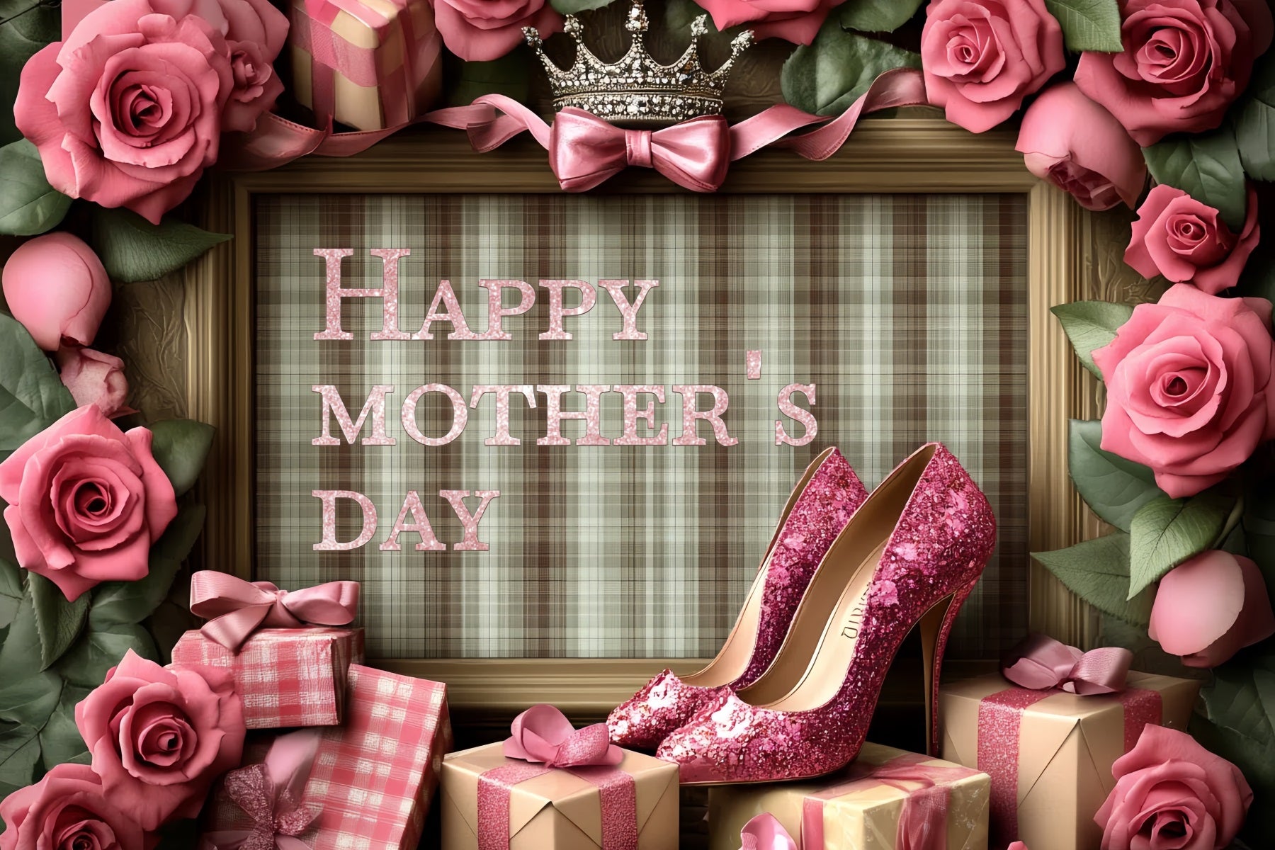 Mother's Day Backdrop Ideas High Heels Roses Custom Backdrop CSH3-148