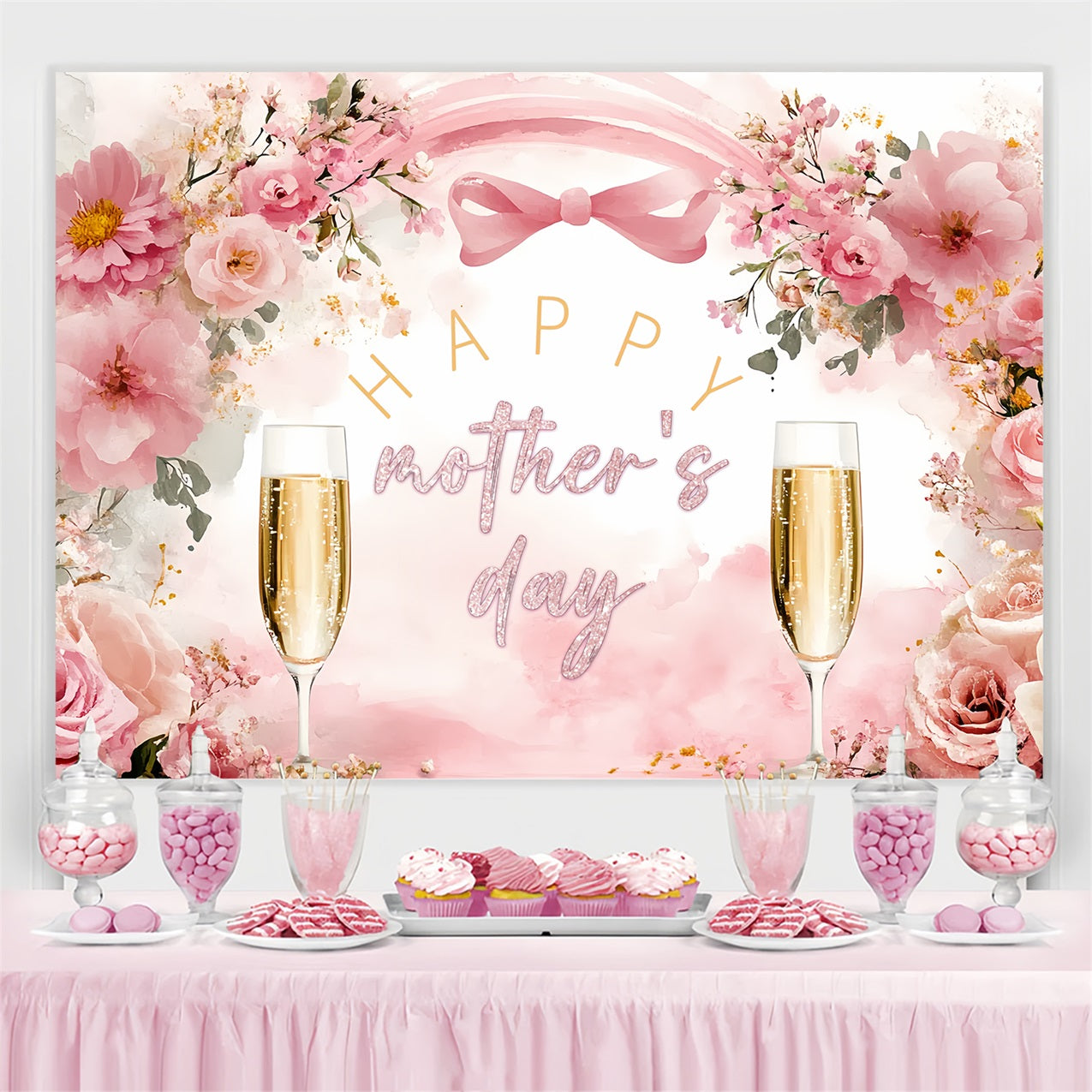 Backdrop For Mothers Day Floral Champagne Toast Customized Backdrop CSH3-149