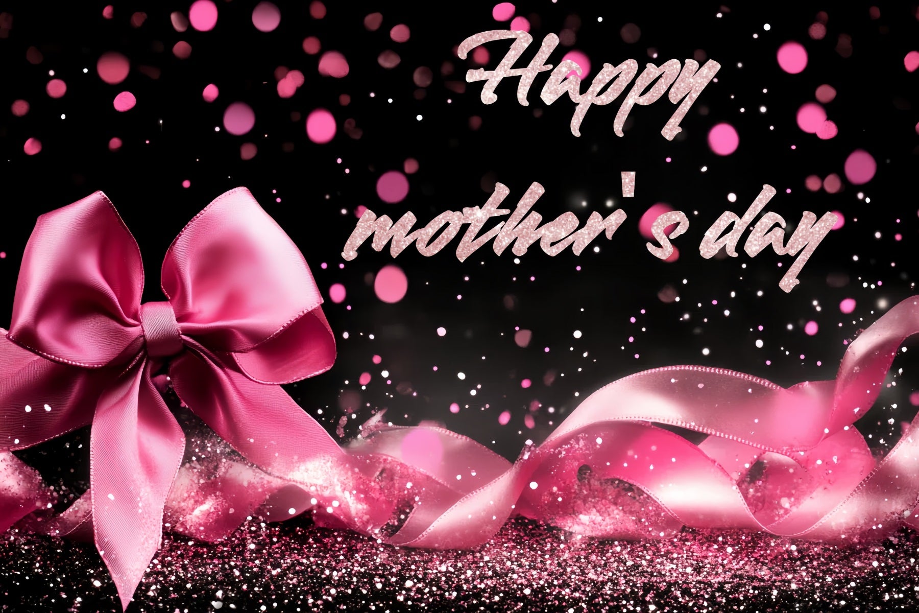 Happy Mothers Day Backdrop Glitter Pink Bow Personalised Backdrop CSH3-158