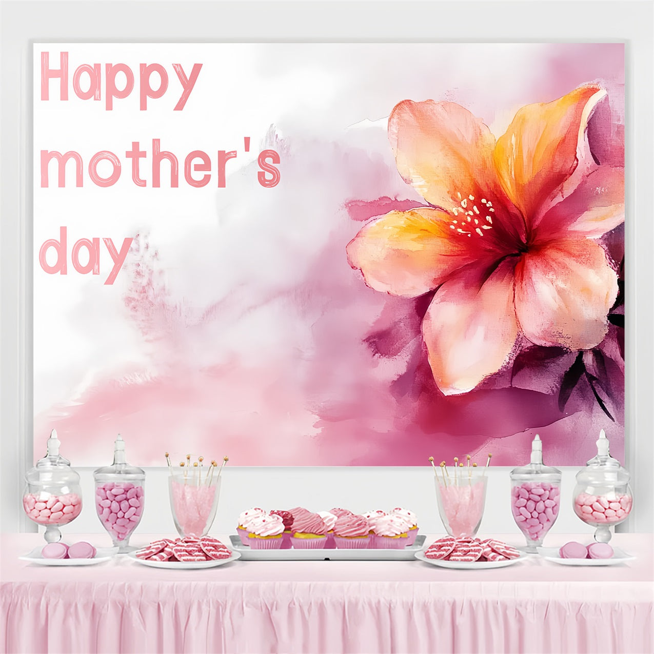 Backdrop Mother's Day Watercolor Floral Personalized Backdrop CSH3-159